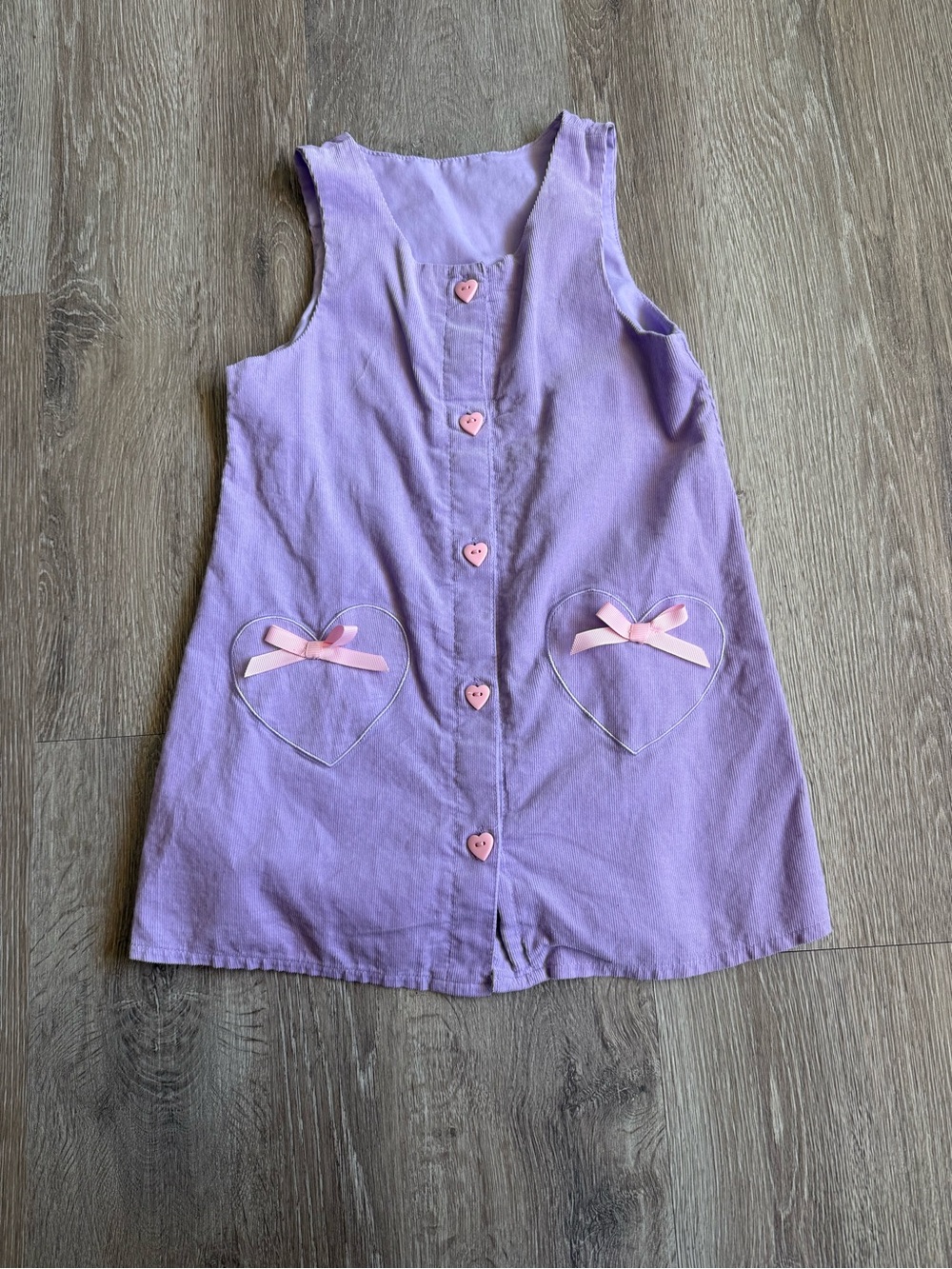 Lilac Heart Pocket Button-Front Dress with Pink Bows